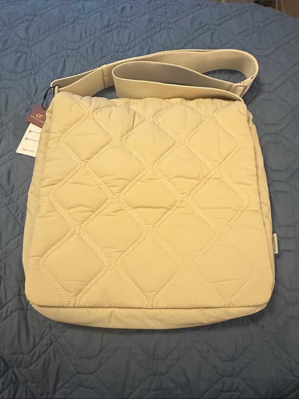 Clever Code Quilted Cream Crossbody Shoulder Bag NWT